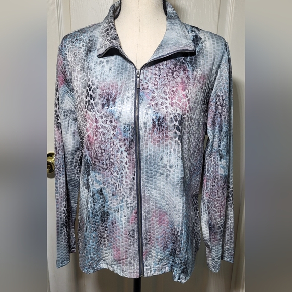 Jackets & Blazers - Birch Hill Abstract Metallic Shimmer Zip Jacket Women’s PL Petite Large NWT